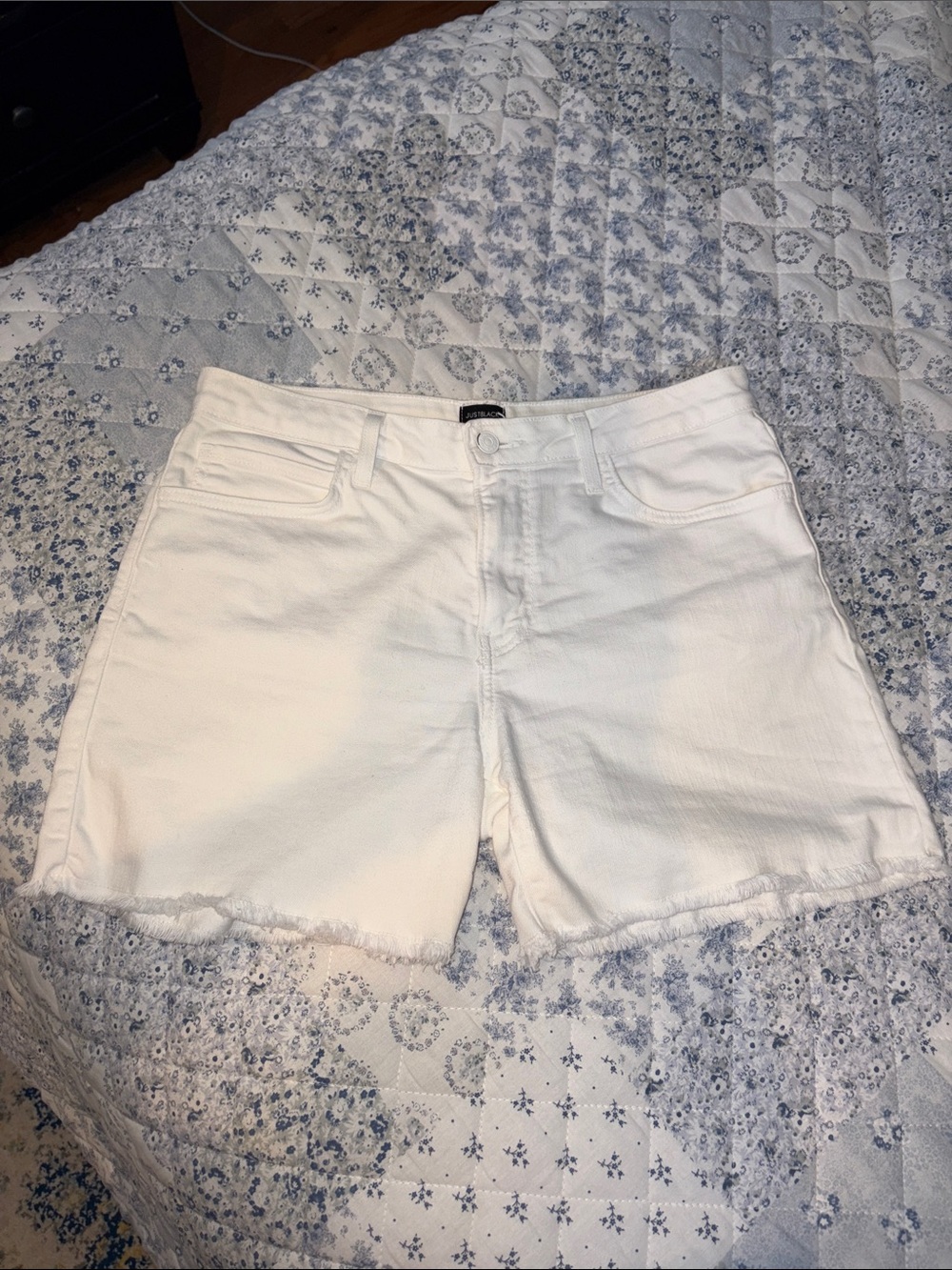 Just Black White Frayed Hem Denim Shorts